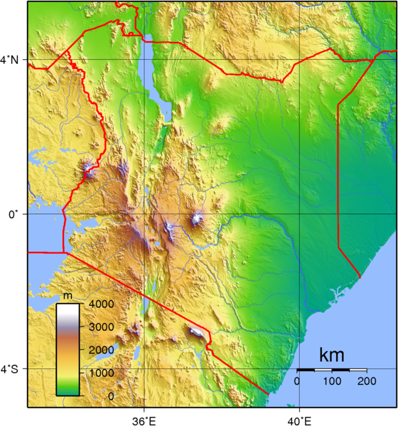 Landkarte, Topographie, Kenia, Relief